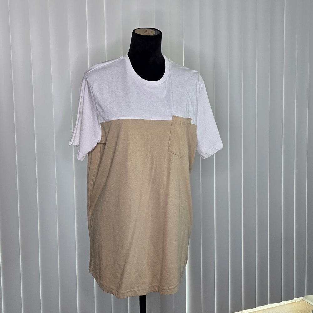 Fashion Nova White and Tan Block Tee